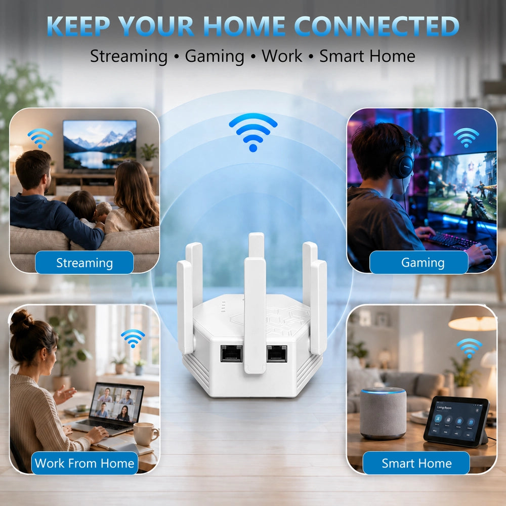 Aerzosty Dual Band Wi-Fi Range Extender with AP Mode & Ethernet Ports