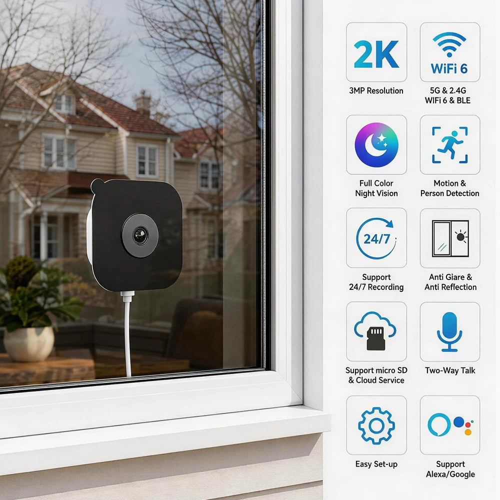 Aerzosty 2K Window Security Camera 2-Pack with Color Night Vision