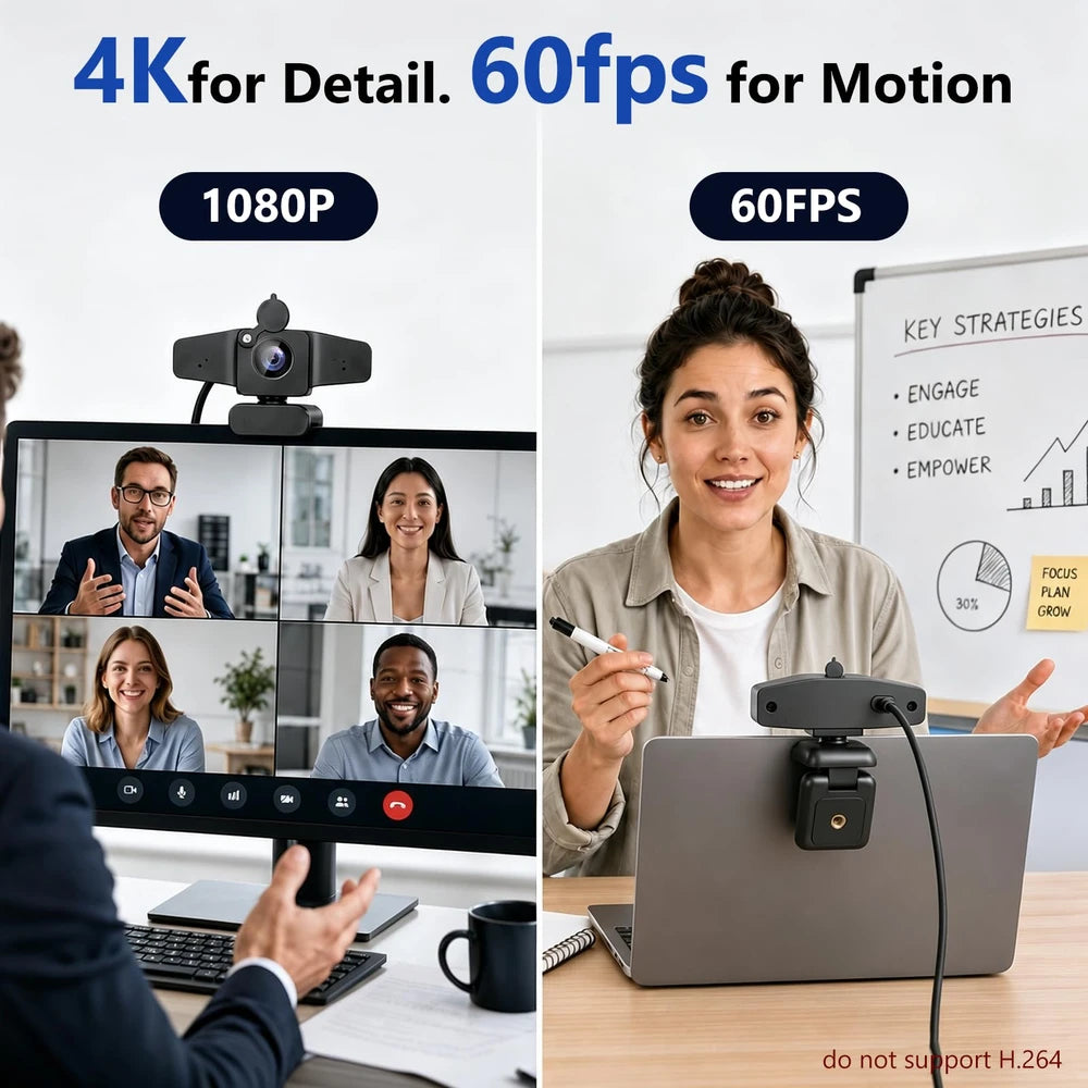 Aerzosty 4K Webcam for PC with Autofocus & Privacy Cover