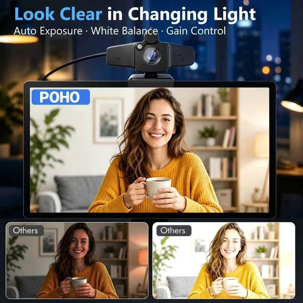 Aerzosty 4K Webcam for PC with Autofocus & Privacy Cover