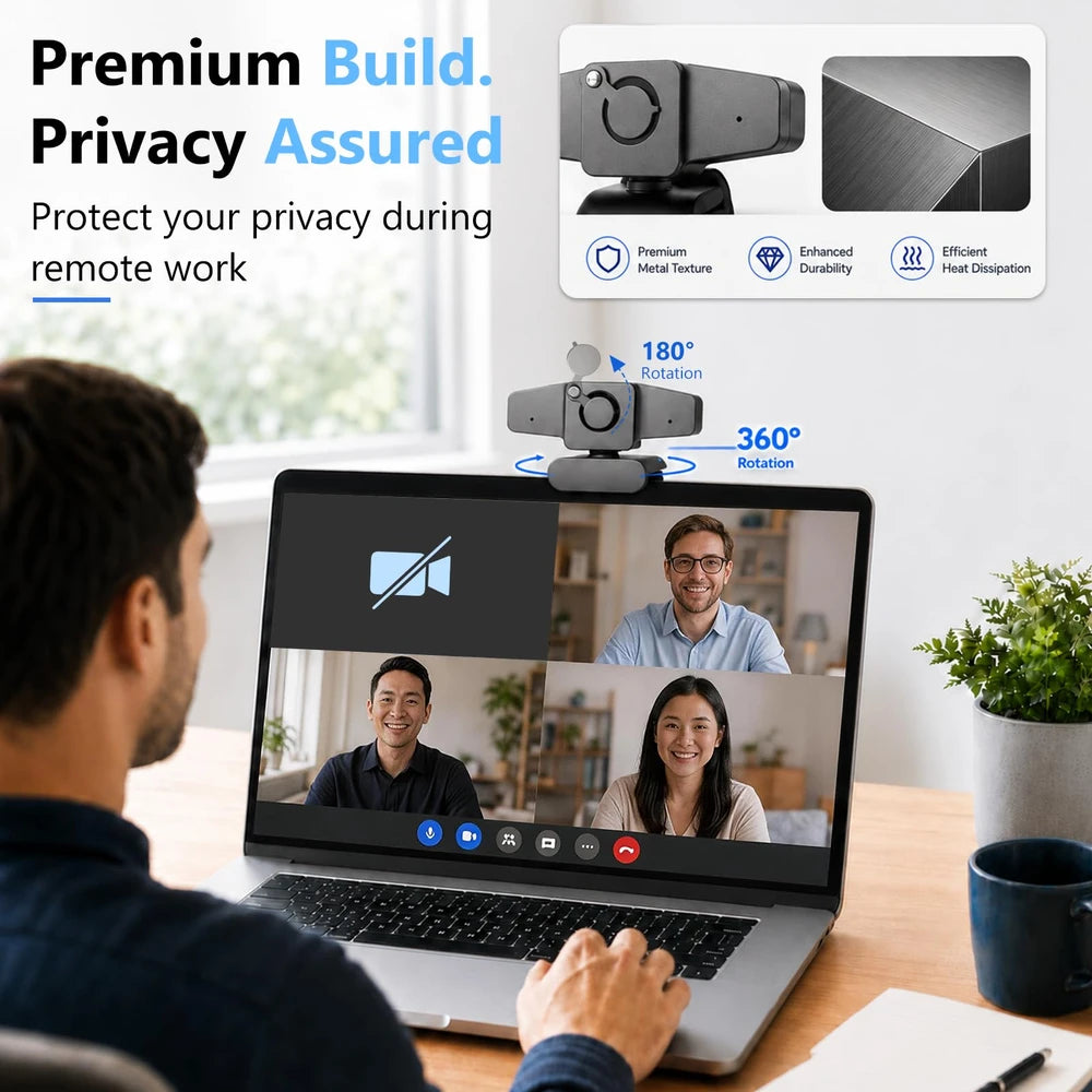 Aerzosty 4K Webcam for PC with Autofocus & Privacy Cover